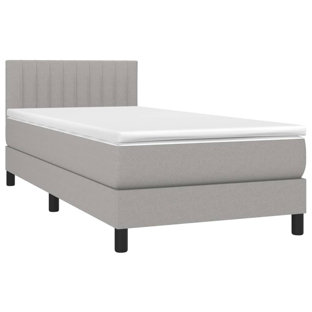Pat cu arcuri, saltea și LED, gri deschis, 90x190 cm, textil GartenMobel Dekor