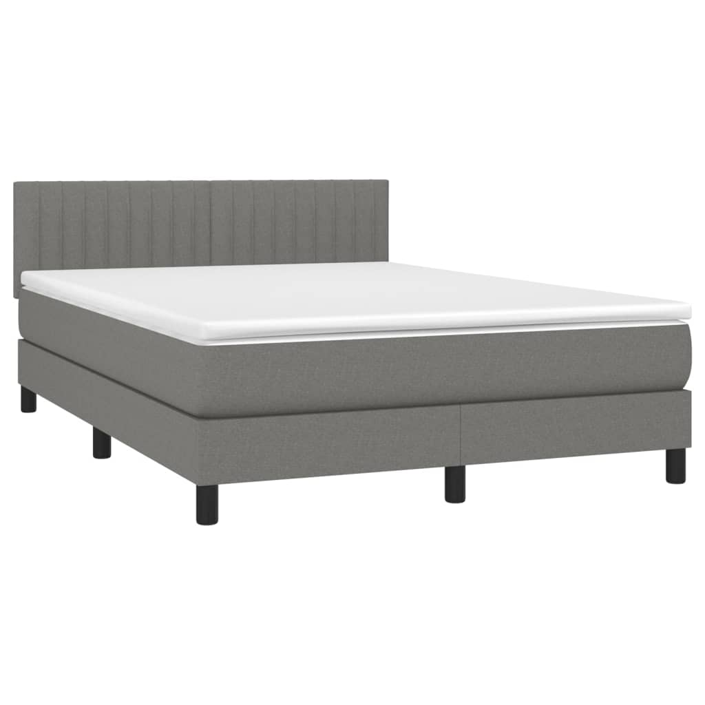 Pat cu arcuri, saltea și LED, gri închis, 140x190 cm, textil GartenMobel Dekor