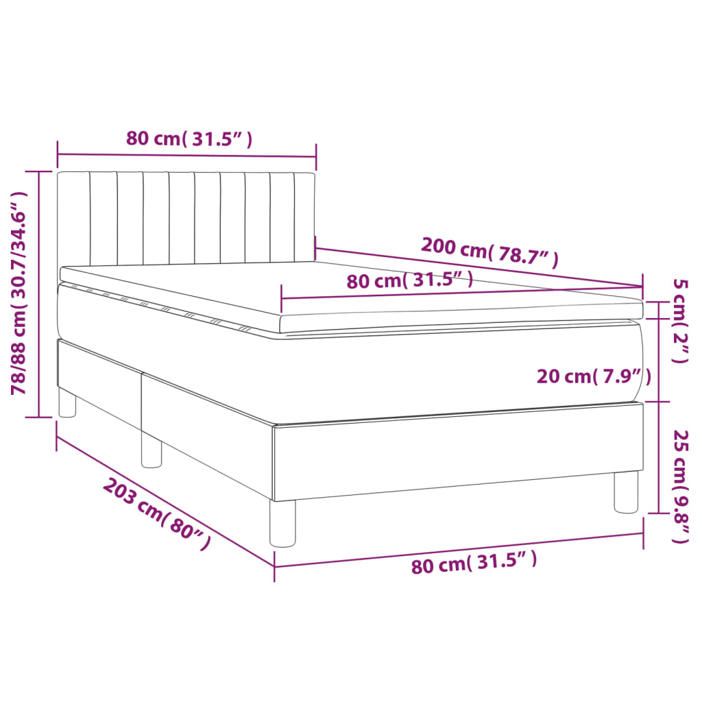 Pat cu arcuri, saltea și LED, gri închis, 80x200 cm, textil GartenMobel Dekor