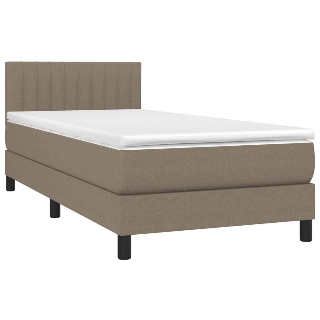 Pat cu arcuri, saltea și LED, gri taupe, 90x190 cm, textil GartenMobel Dekor