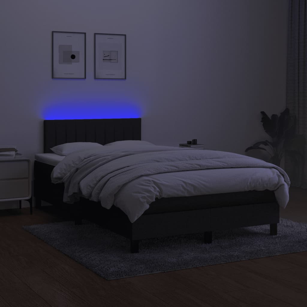 Pat cu arcuri, saltea și LED, negru, 120x200 cm, textil GartenMobel Dekor