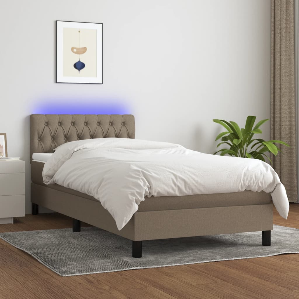 Pat cu arcuri, saltea și LED, Gri taupe, 100x200 cm, textil GartenMobel Dekor