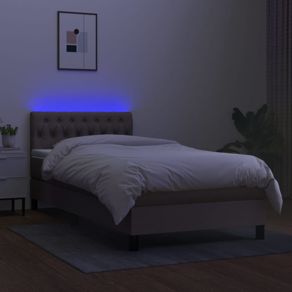 Pat cu arcuri, saltea și LED, Gri taupe, 100x200 cm, textil GartenMobel Dekor