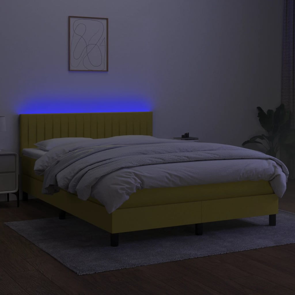 Pat cu arcuri, saltea și LED, albastru, 140x200 cm, textil GartenMobel Dekor