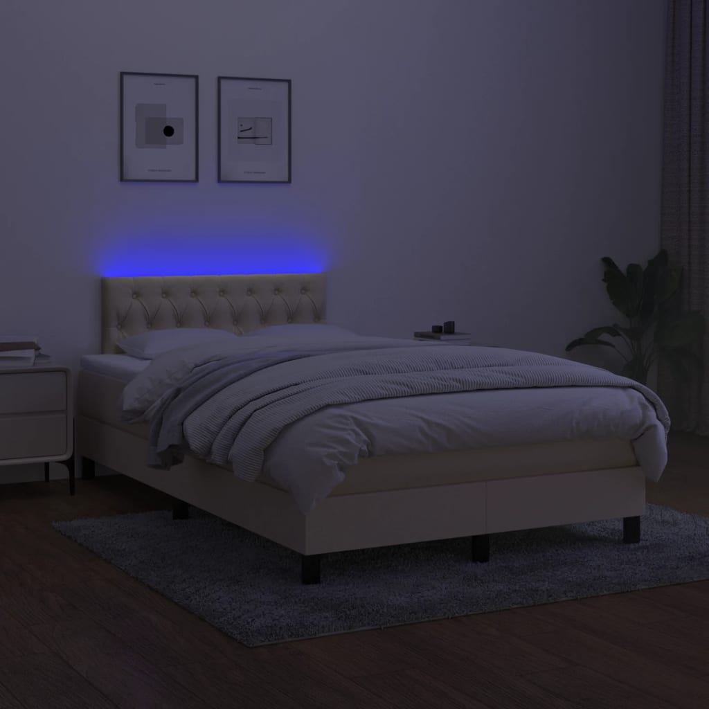 Pat cu arcuri, saltea și LED, crem, 120x200 cm, textil GartenMobel Dekor