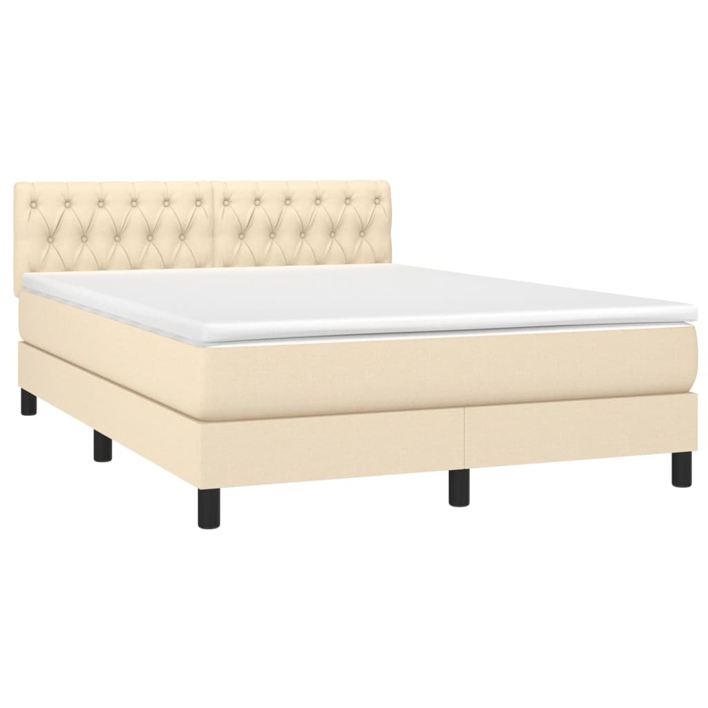 Pat cu arcuri, saltea și LED, crem, 140x190 cm, textil GartenMobel Dekor