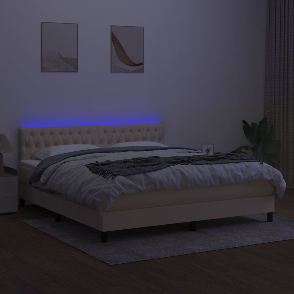 Pat cu arcuri, saltea și LED, crem, 180x200 cm, textil  GartenMobel Dekor