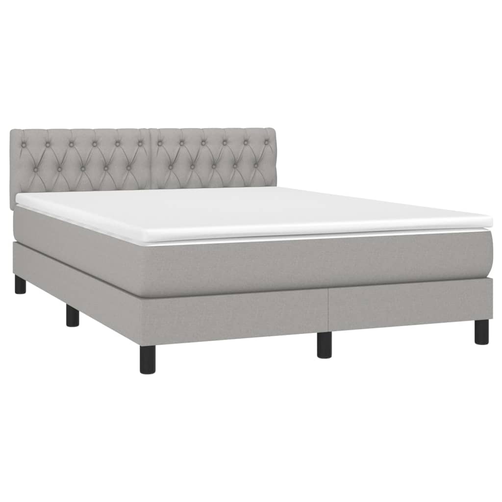 Pat cu arcuri, saltea și LED, gri deschis, 140x190 cm, textil GartenMobel Dekor