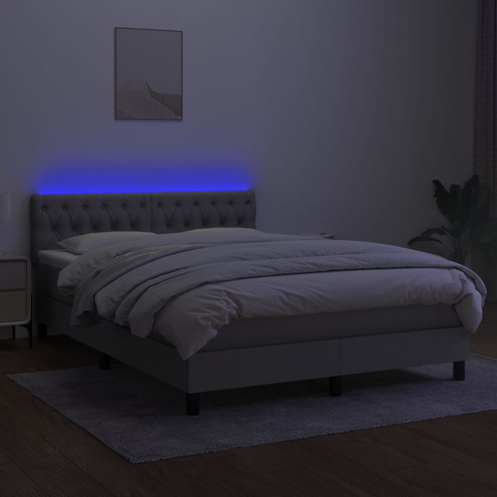 Pat cu arcuri, saltea și LED, gri deschis, 140x190 cm, textil GartenMobel Dekor