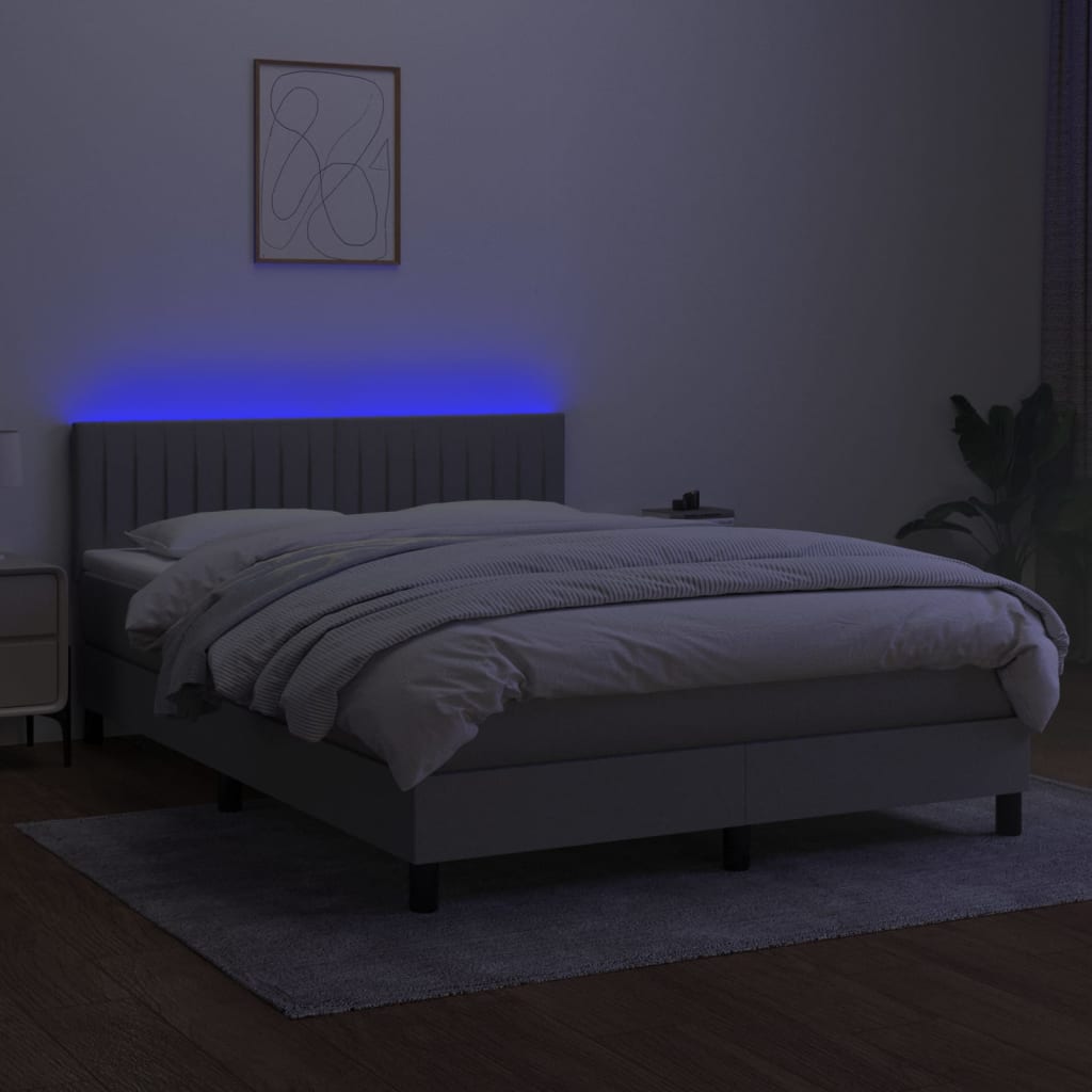 Pat cu arcuri, saltea și LED, gri deschis, 140x200 cm, textil GartenMobel Dekor