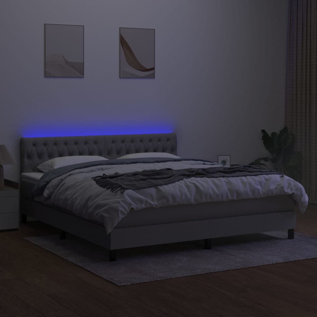 Pat cu arcuri, saltea și LED, gri deschis, 180x200 cm, textil GartenMobel Dekor