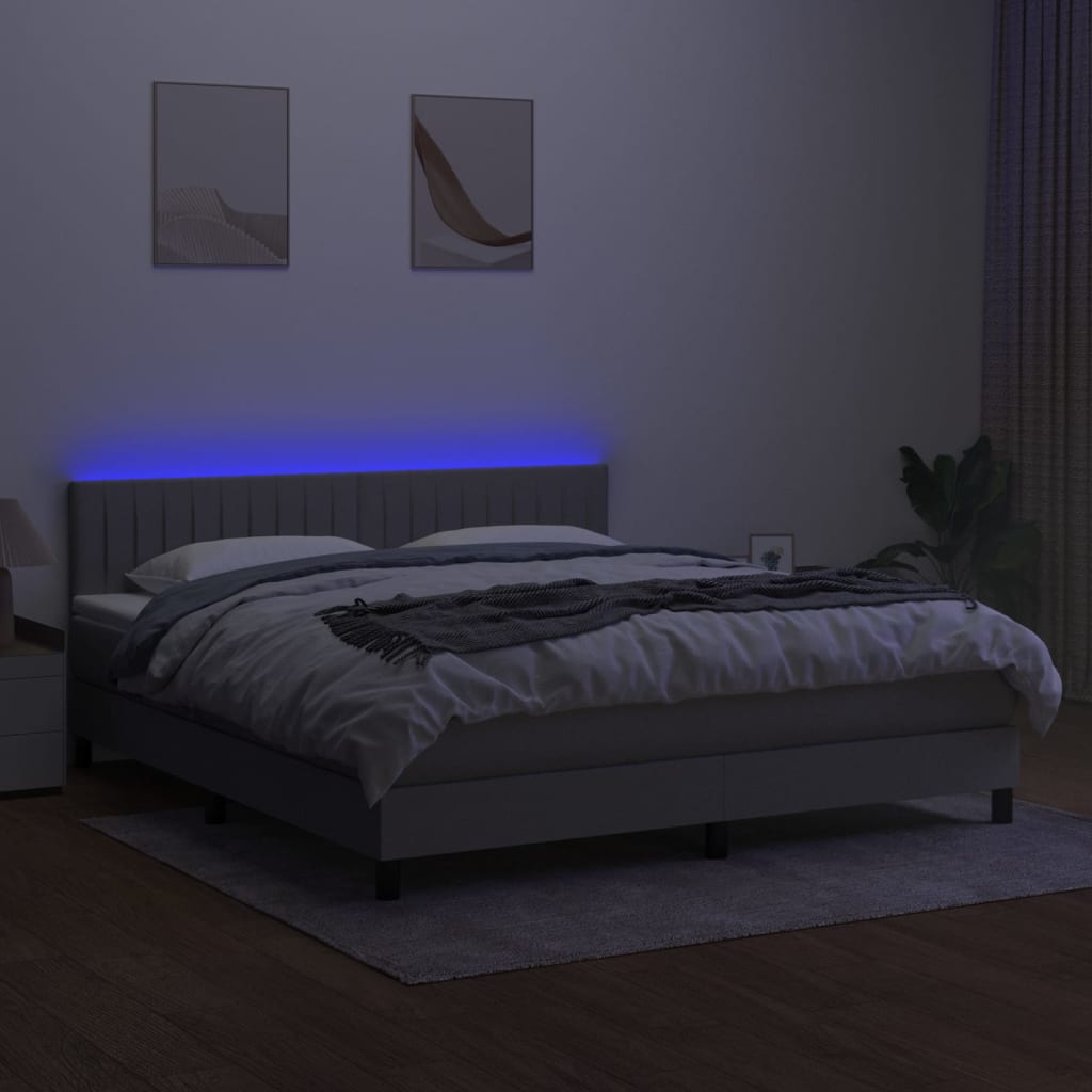 Pat cu arcuri, saltea și LED, gri deschis, 180x200 cm, textil GartenMobel Dekor