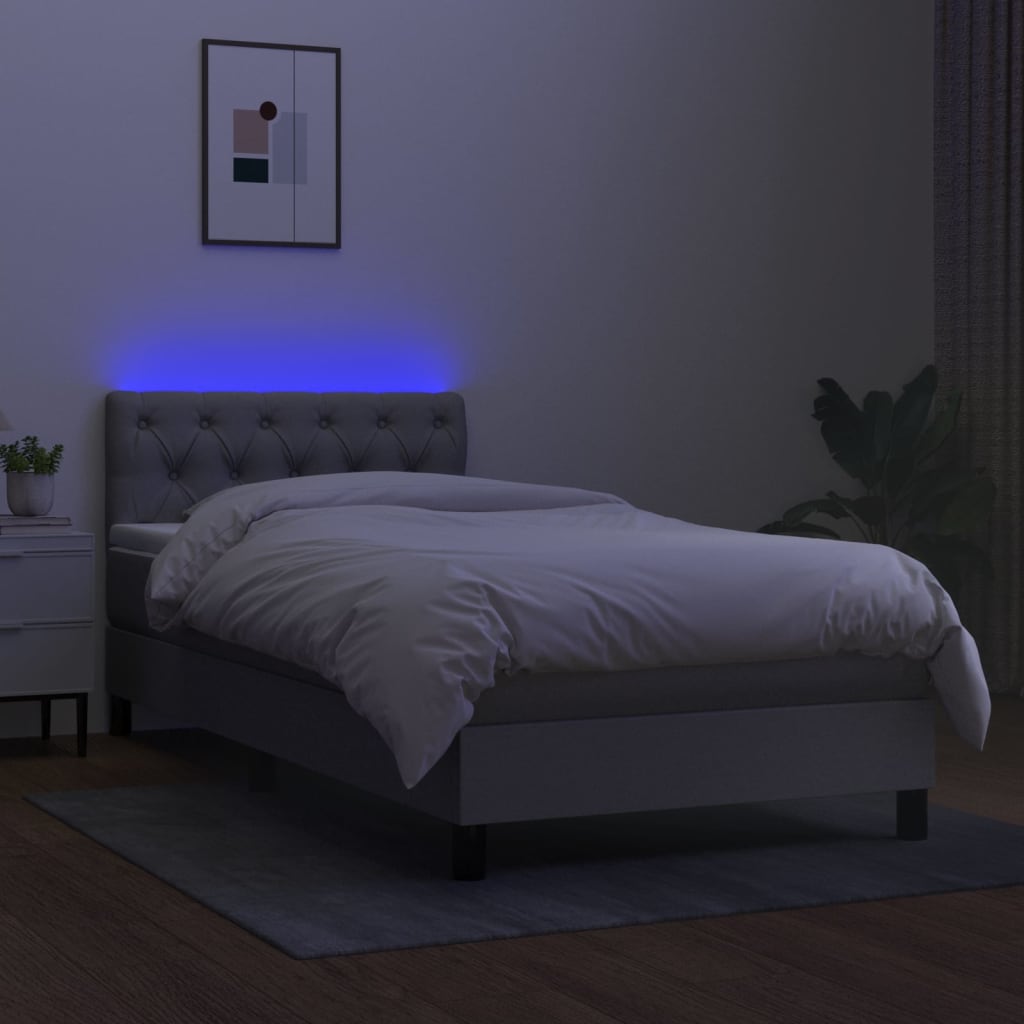 Pat cu arcuri, saltea și LED, gri deschis, 80x200 cm, textil GartenMobel Dekor