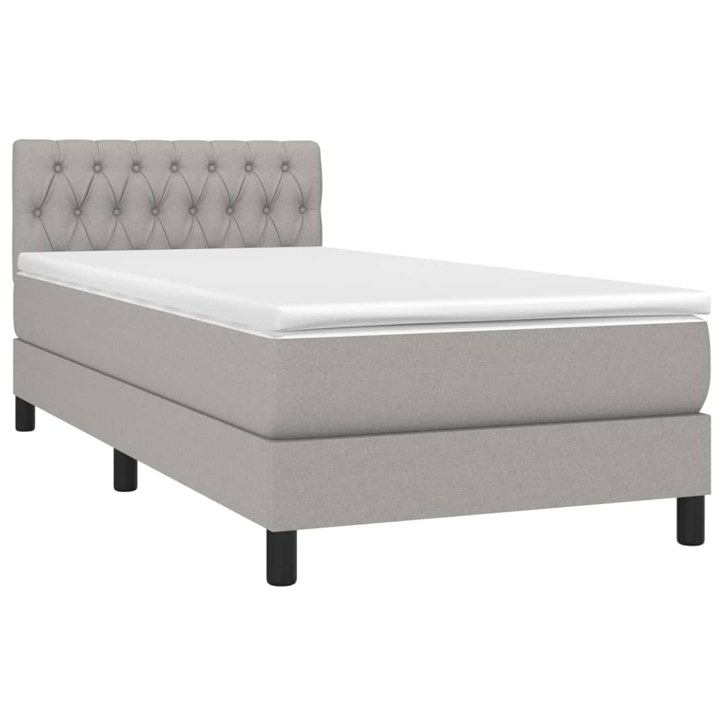 Pat cu arcuri, saltea și LED, gri deschis, 90x190 cm, textil GartenMobel Dekor