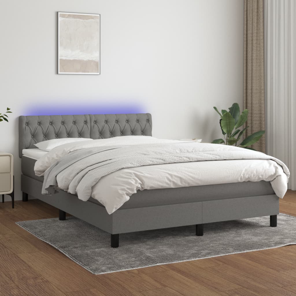 Pat cu arcuri, saltea și LED, gri închis, 140x190 cm, textil GartenMobel Dekor