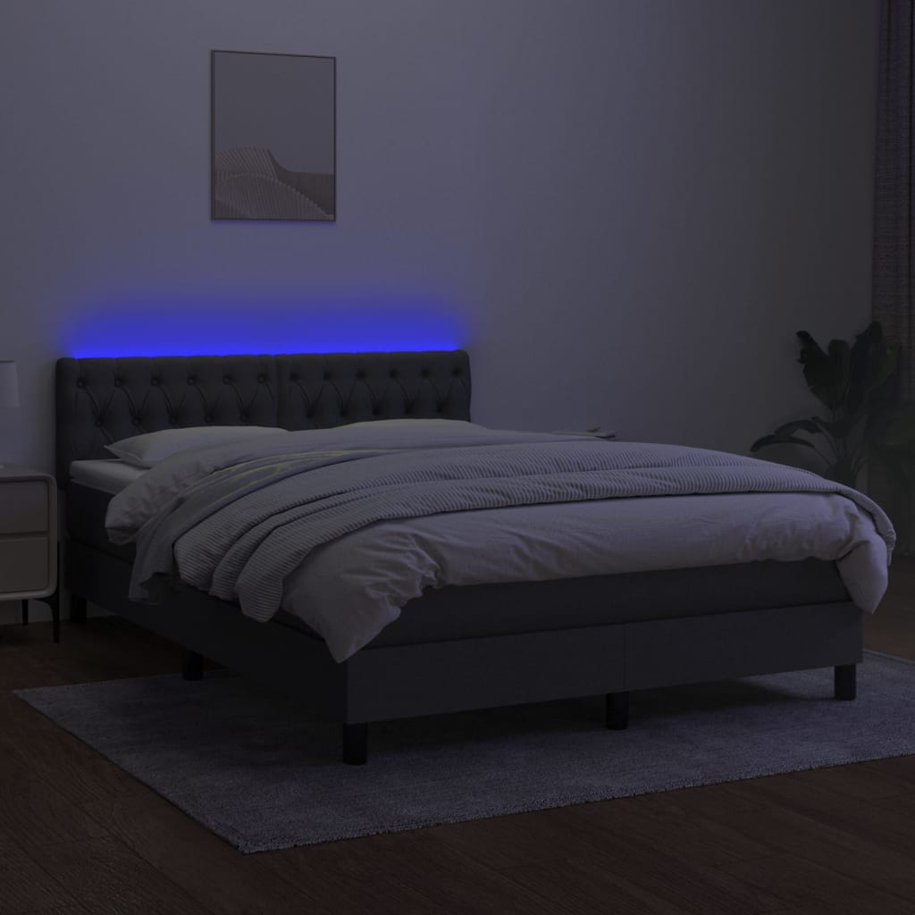 Pat cu arcuri, saltea și LED, gri închis, 140x190 cm, textil GartenMobel Dekor