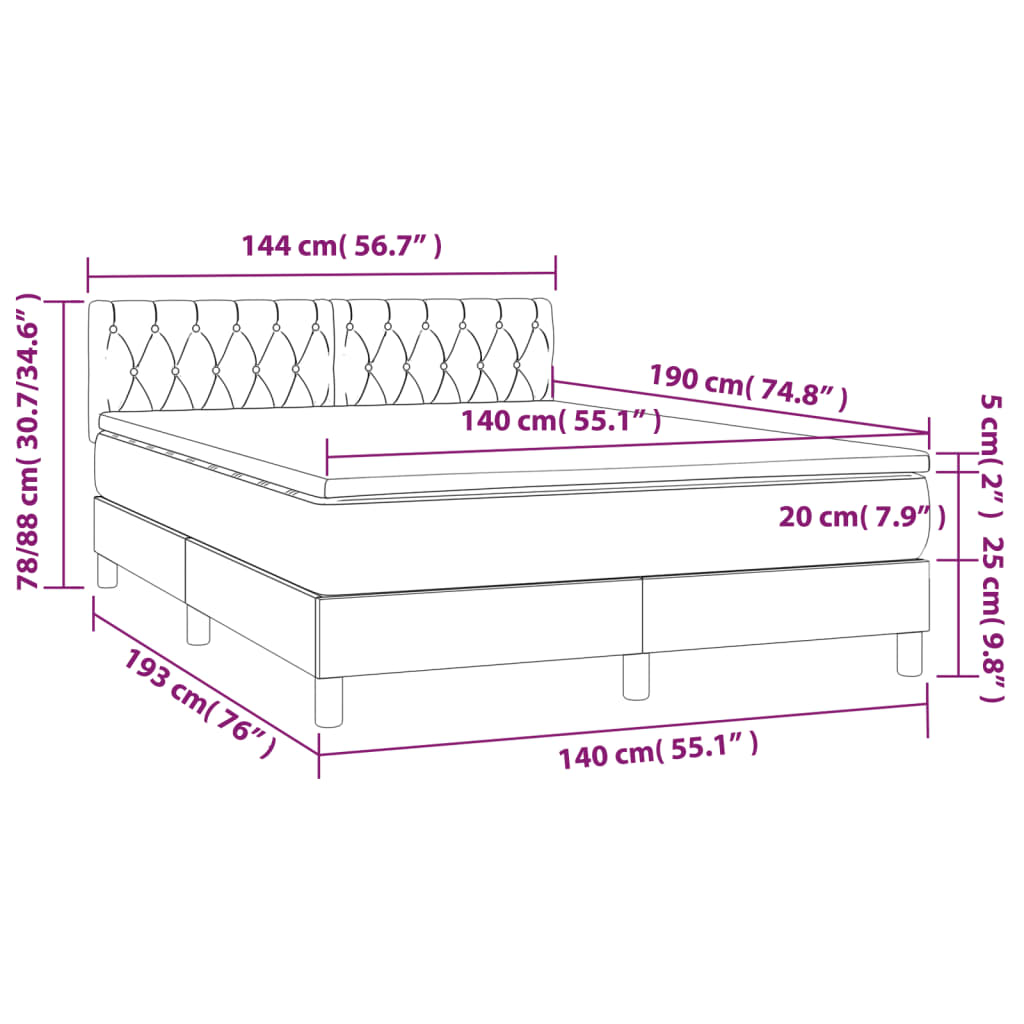 Pat cu arcuri, saltea și LED, gri închis, 140x190 cm, textil GartenMobel Dekor
