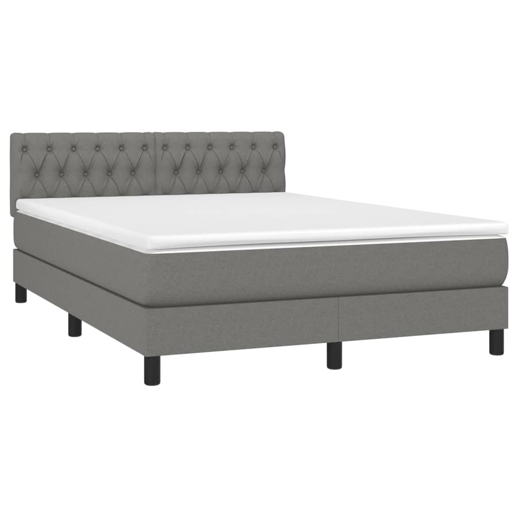 Pat cu arcuri, saltea și LED, gri închis, 140x190 cm, textil GartenMobel Dekor
