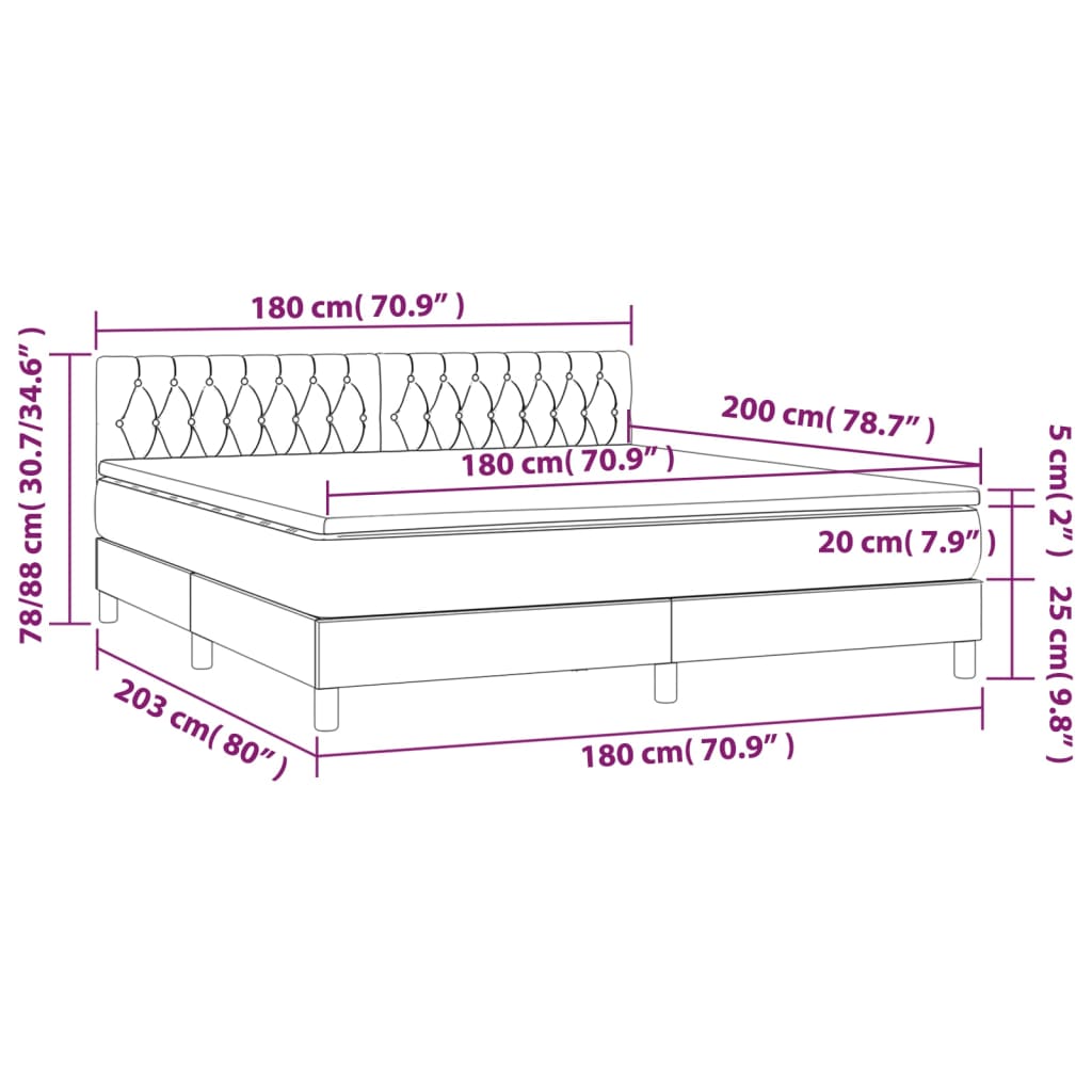 Pat cu arcuri, saltea și LED, gri închis, 180x200 cm, textil GartenMobel Dekor