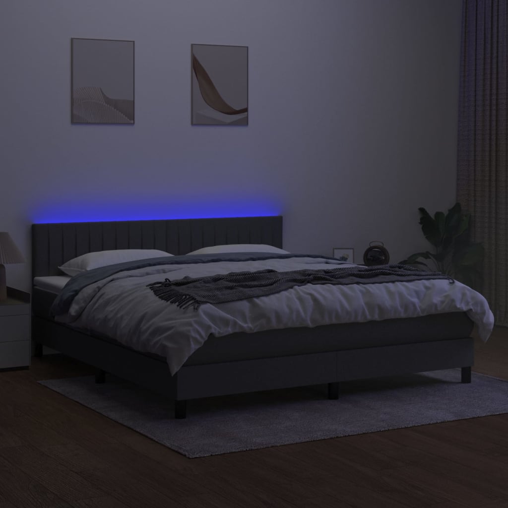 Pat cu arcuri, saltea și LED, gri închis, 180x200 cm, textil GartenMobel Dekor