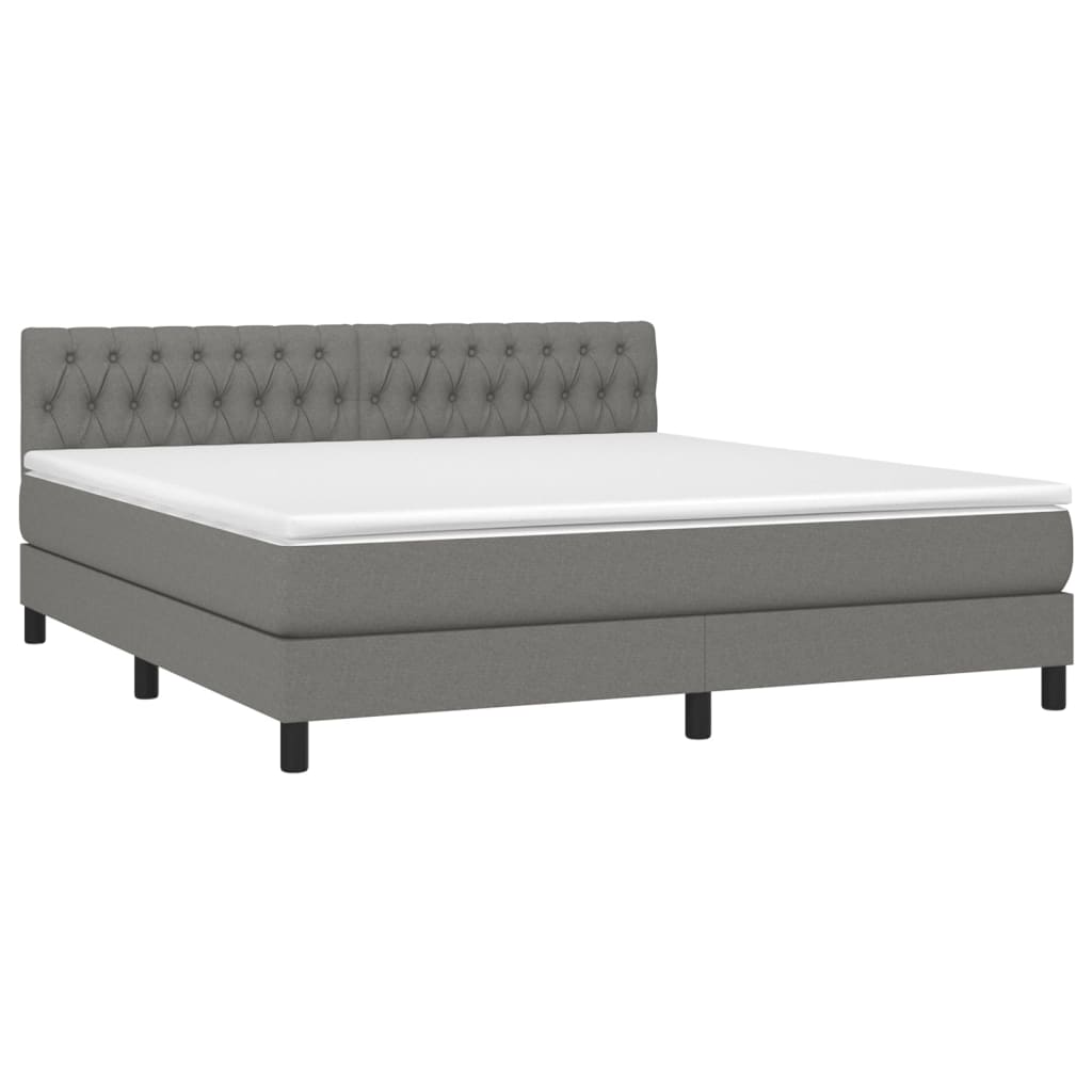 Pat cu arcuri, saltea și LED, gri închis, 180x200 cm, textil GartenMobel Dekor