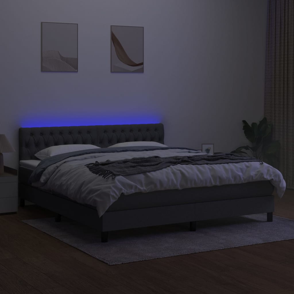 Pat cu arcuri, saltea și LED, gri închis, 180x200 cm, textil GartenMobel Dekor