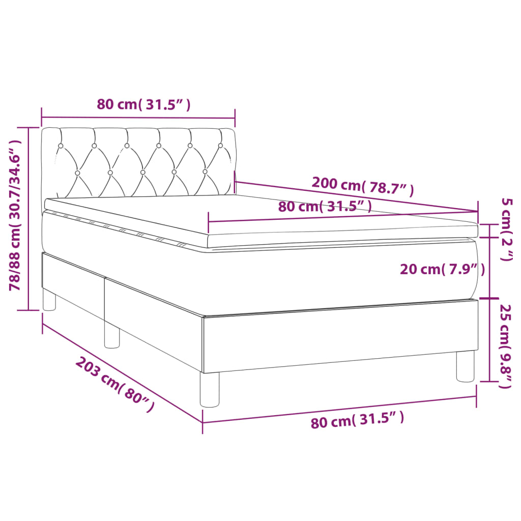 Pat cu arcuri, saltea și LED, gri închis, 80x200 cm, textil GartenMobel Dekor