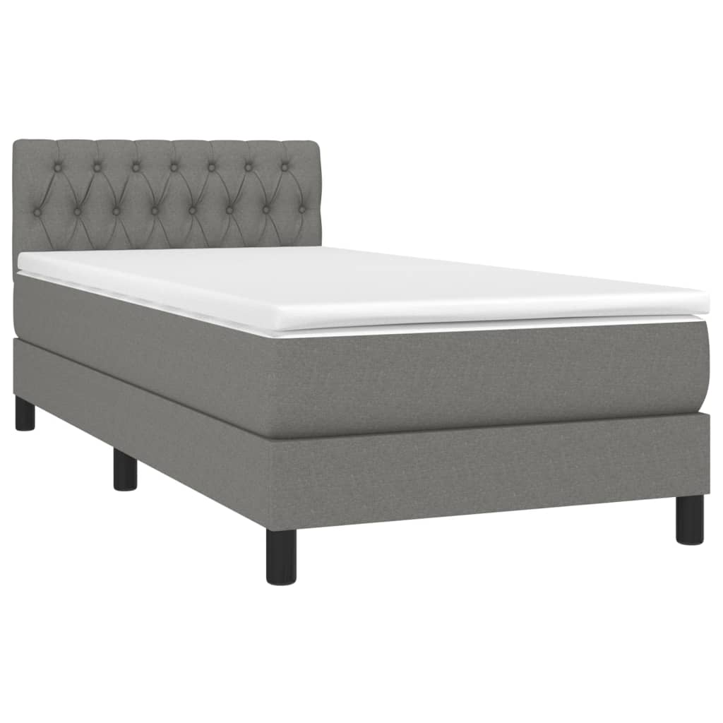 Pat cu arcuri, saltea și LED, gri închis, 90x190 cm, textil GartenMobel Dekor