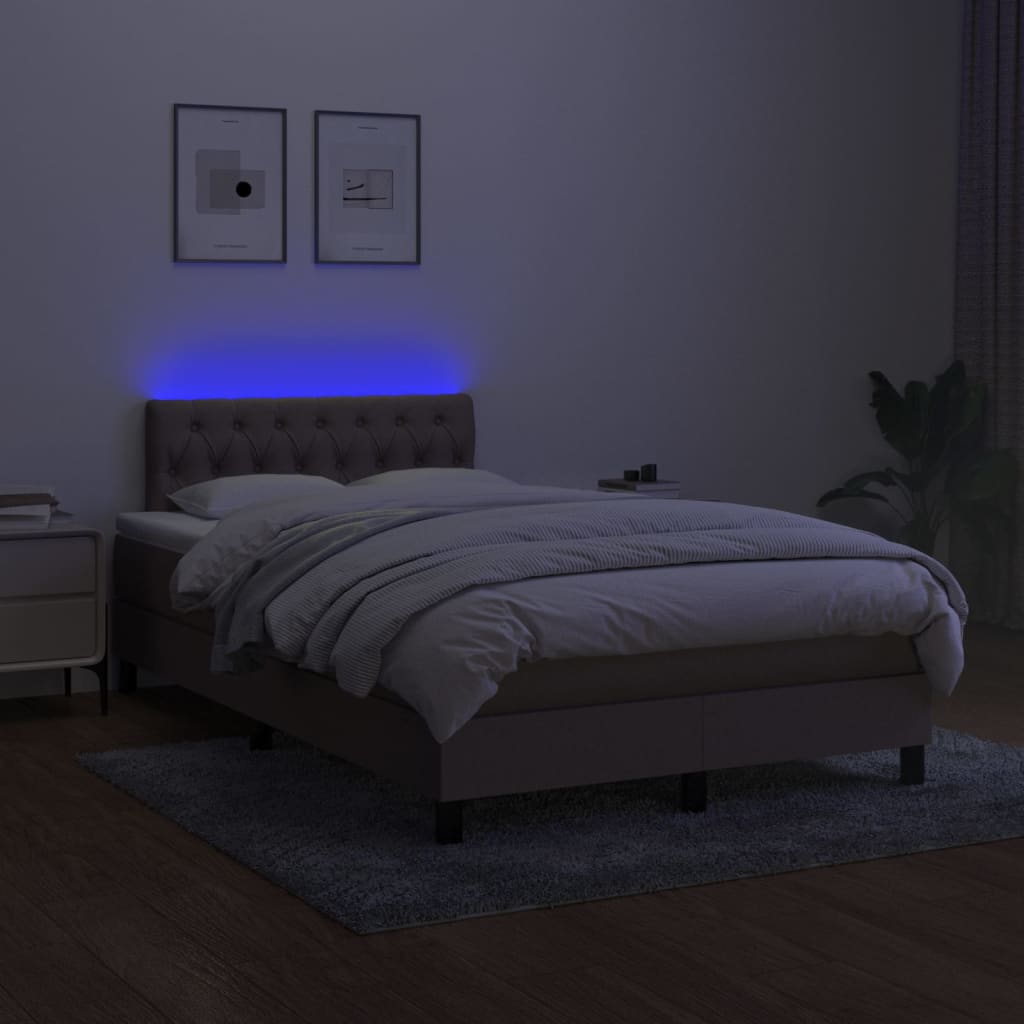 Pat cu arcuri, saltea și LED, gri taupe, 120x200 cm, textil GartenMobel Dekor