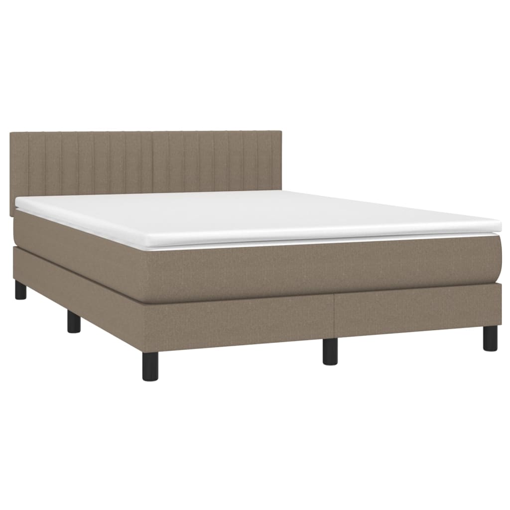 Pat cu arcuri, saltea și LED, gri taupe, 140x200 cm, textil GartenMobel Dekor