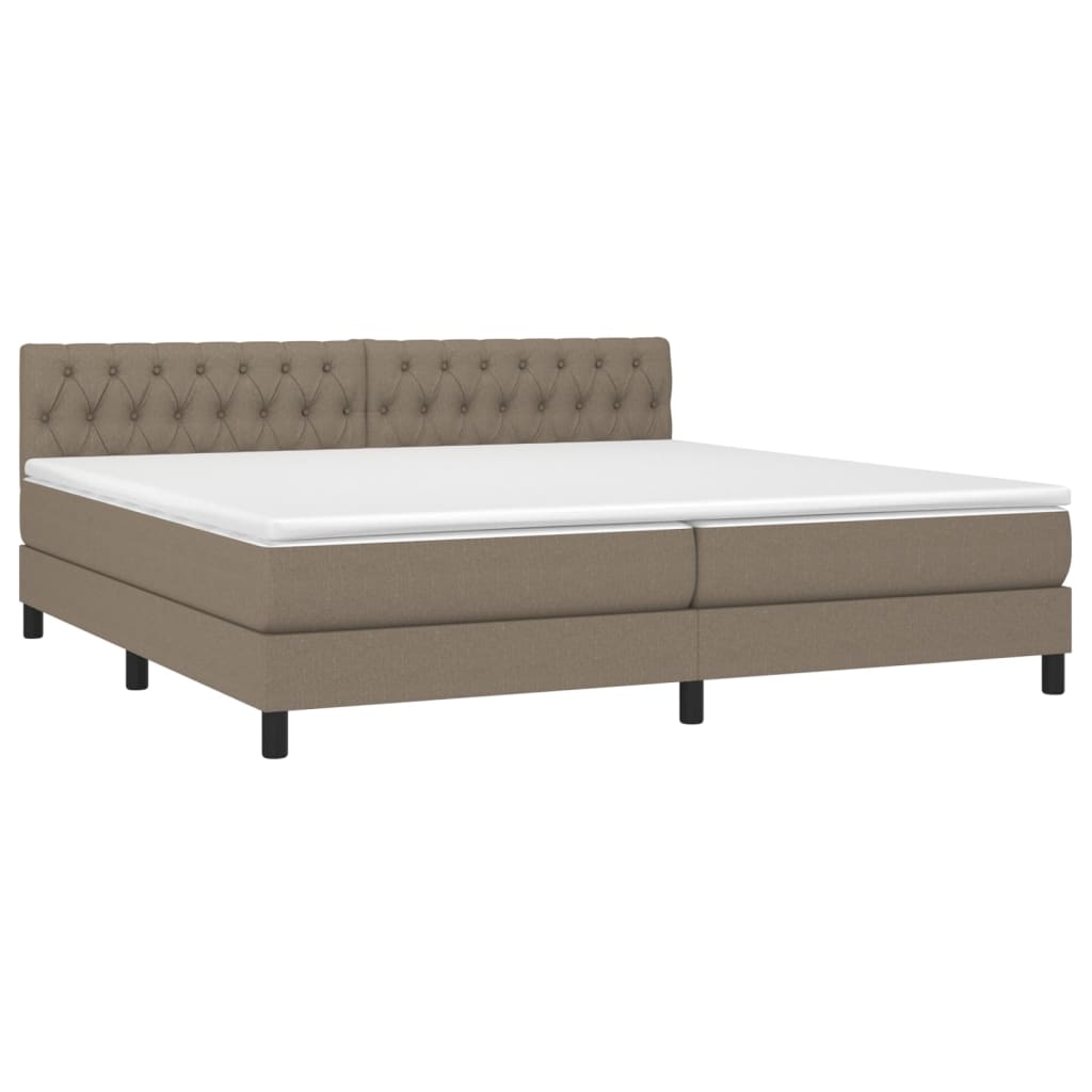 Pat cu arcuri, saltea și LED, gri taupe, 200x200 cm, textil GartenMobel Dekor