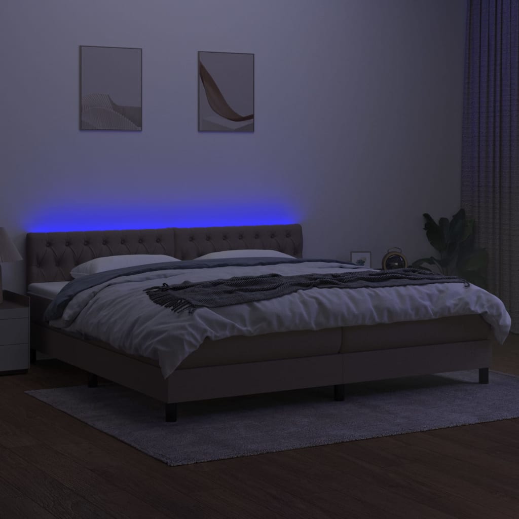 Pat cu arcuri, saltea și LED, gri taupe, 200x200 cm, textil GartenMobel Dekor