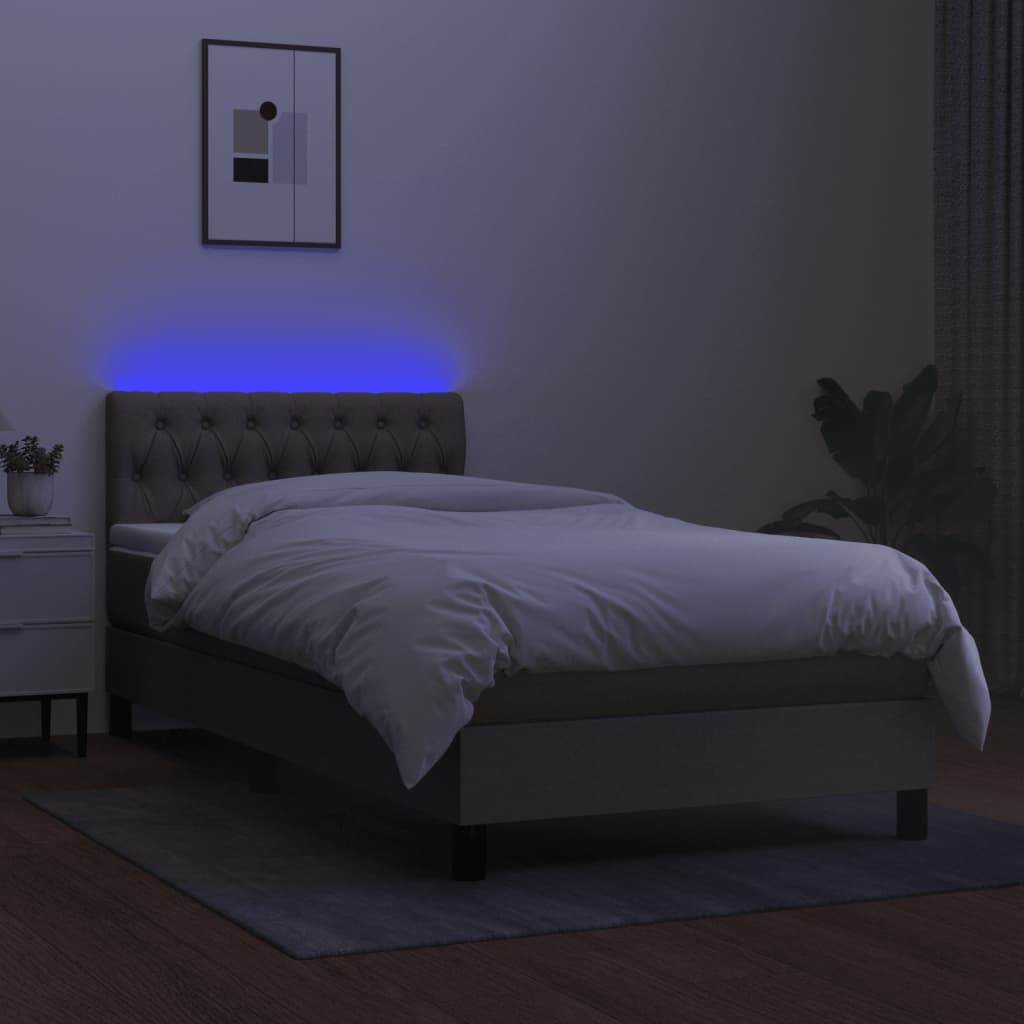 Pat cu arcuri, saltea și LED, gri taupe, 90x200 cm, textil GartenMobel Dekor