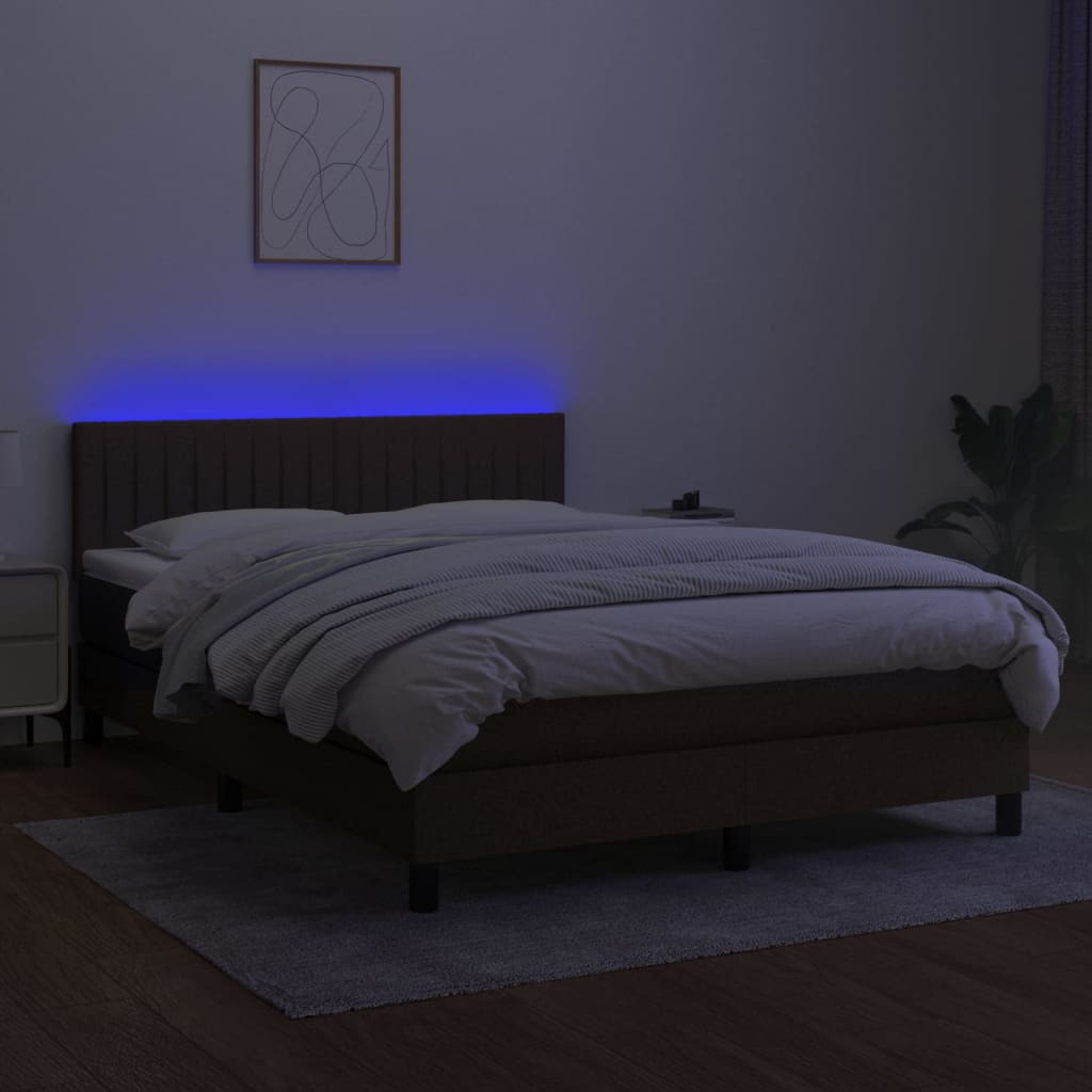 Pat cu arcuri, saltea și LED, maro închis, 140x200 cm, textil GartenMobel Dekor