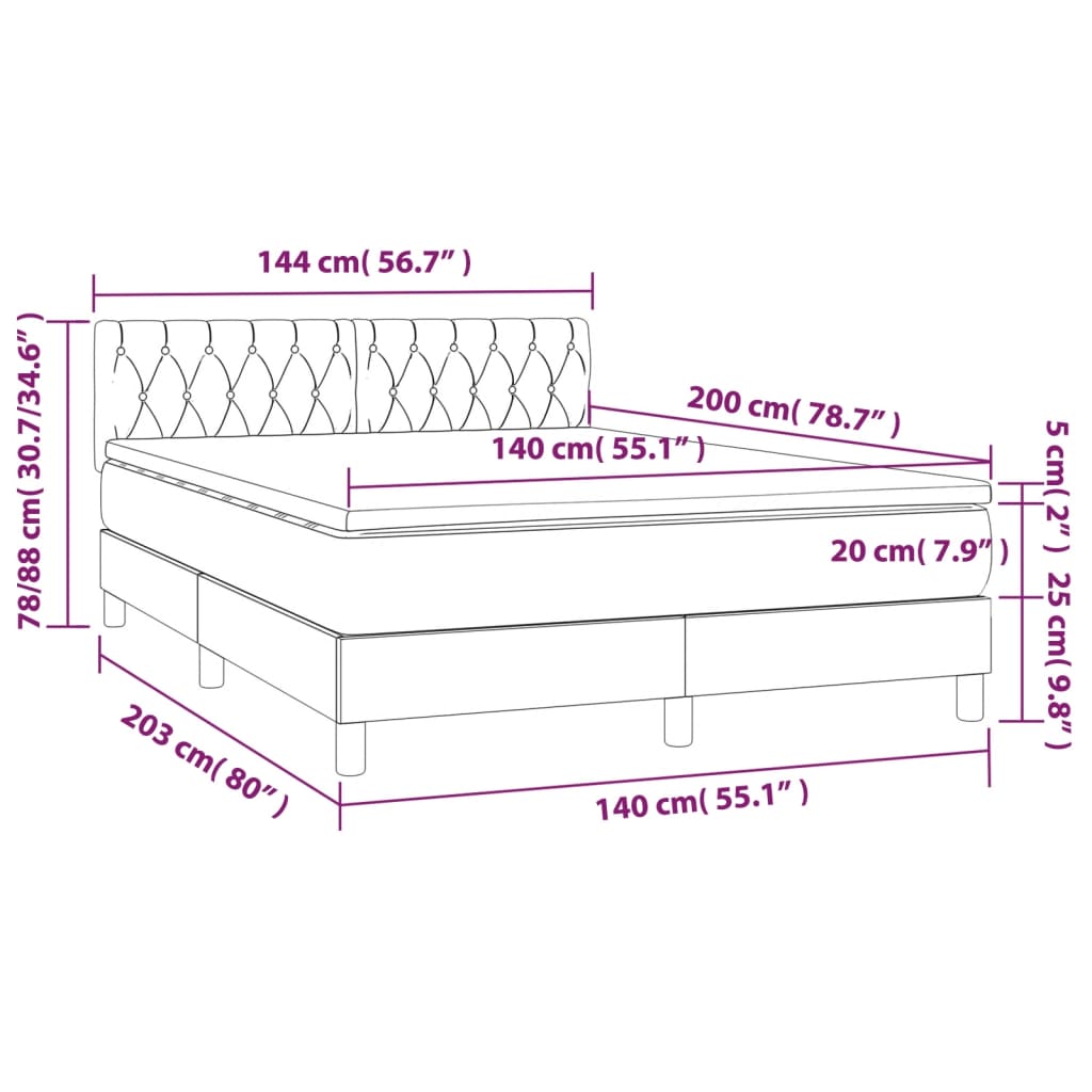 Pat cu arcuri, saltea și LED, maro închis, 140x200 cm, textil GartenMobel Dekor