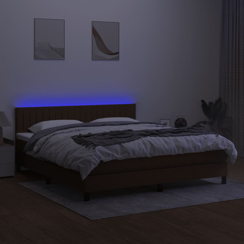 Pat cu arcuri, saltea și LED, maro închis, 160x200 cm, textil GartenMobel Dekor