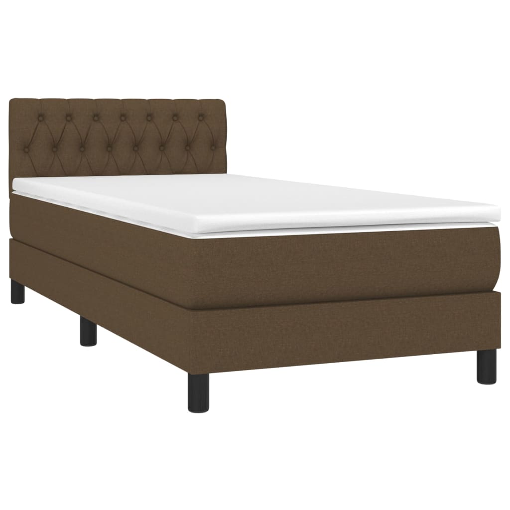 Pat cu arcuri, saltea și LED, maro închis, 90x190 cm, textil GartenMobel Dekor
