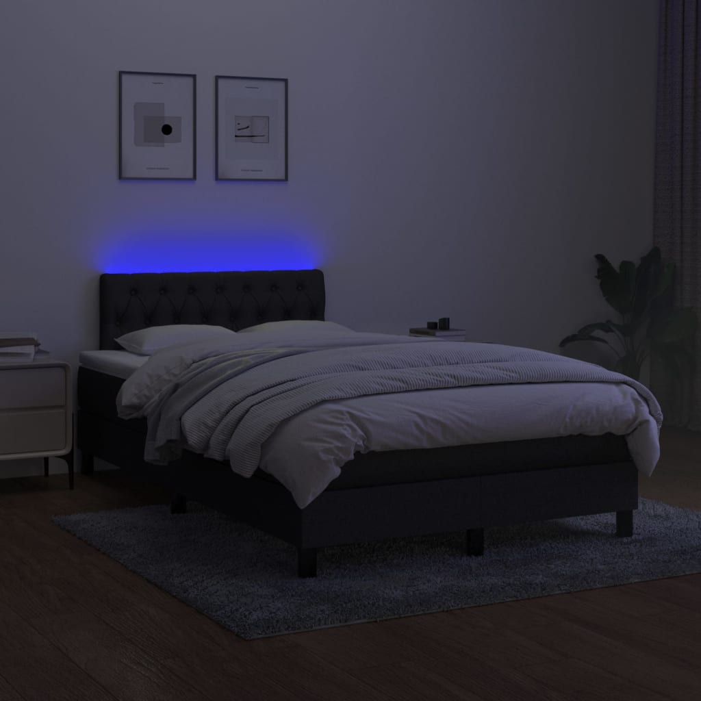 Pat cu arcuri, saltea și LED, negru, 120x200 cm, textil GartenMobel Dekor
