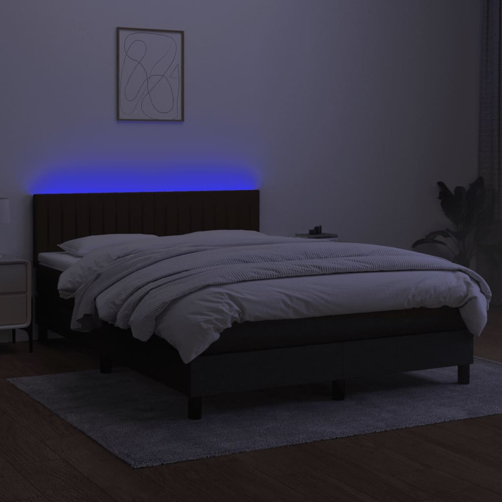 Pat cu arcuri, saltea și LED, negru, 140x200 cm, textil GartenMobel Dekor
