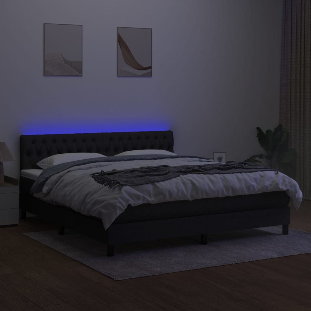 Pat cu arcuri, saltea și LED, negru, 180x200 cm, textil GartenMobel Dekor