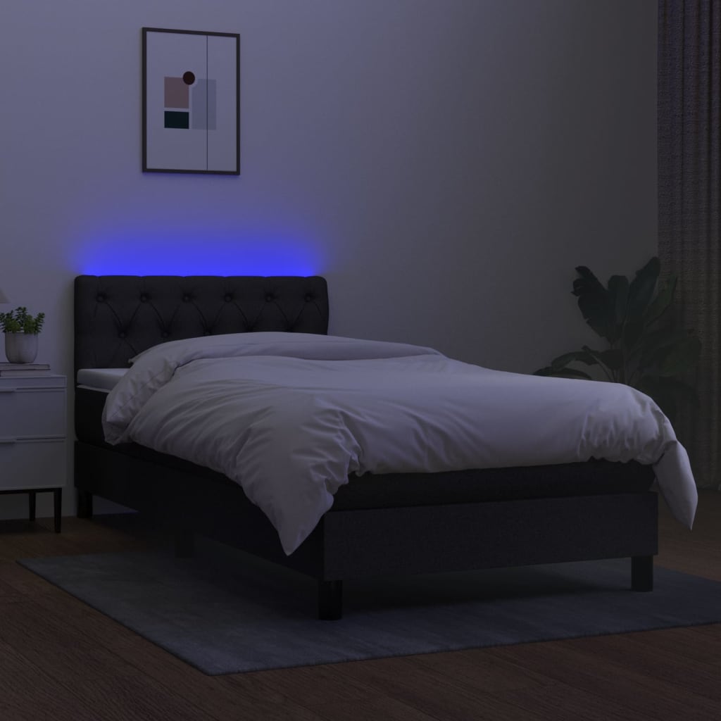 Pat cu arcuri, saltea și LED, negru, 80x200 cm, textil GartenMobel Dekor