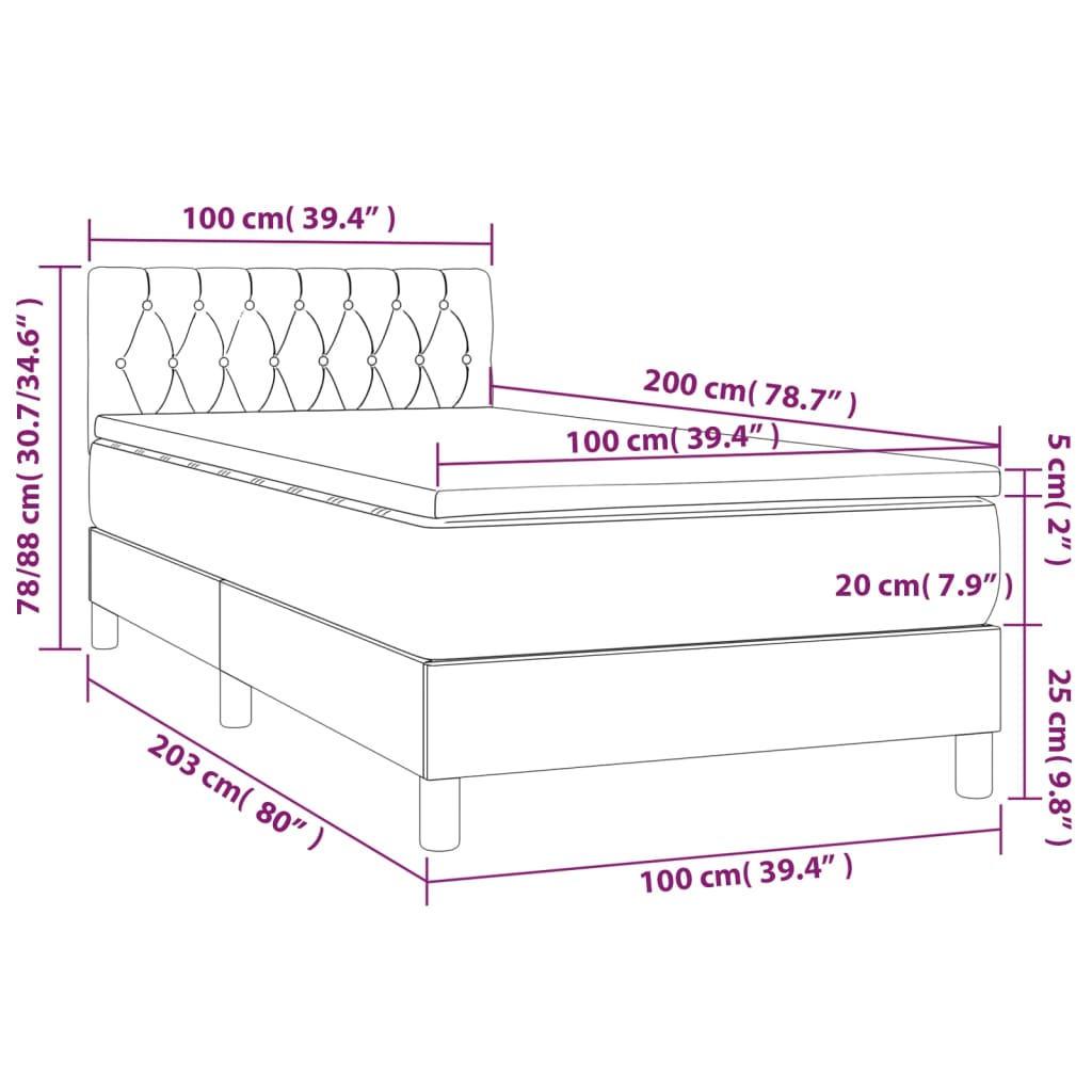 Pat cu arcuri, saltea și LED, Gri taupe, 100x200 cm, textil  GartenMobel Dekor