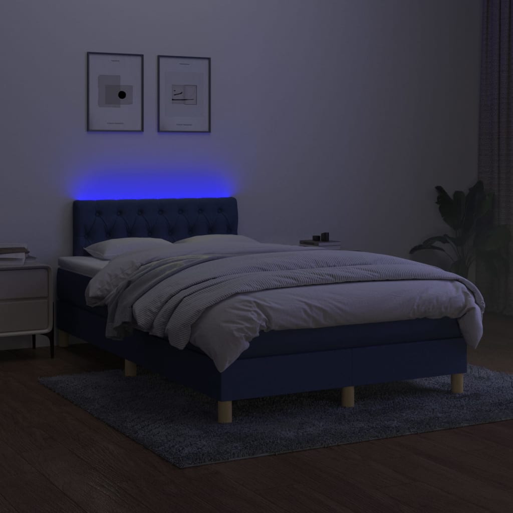 Pat cu arcuri, saltea și LED, albastru, 120x200 cm, textil GartenMobel Dekor
