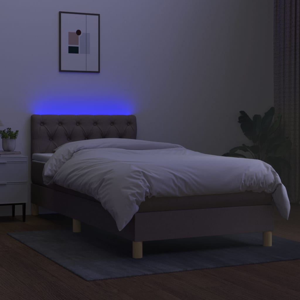 Pat cu arcuri, saltea și LED, gri taupe, 80x200 cm, textil GartenMobel Dekor
