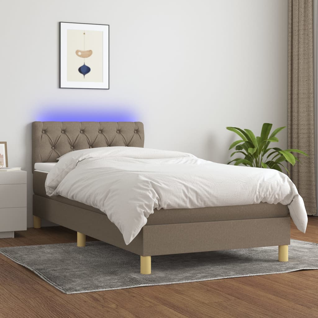 Pat cu arcuri, saltea și LED, gri taupe, 80x200 cm, textil GartenMobel Dekor