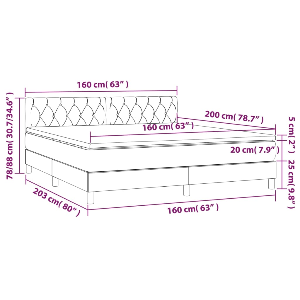 Pat cu arcuri, saltea și LED, maro închis, 160x200 cm, textil GartenMobel Dekor