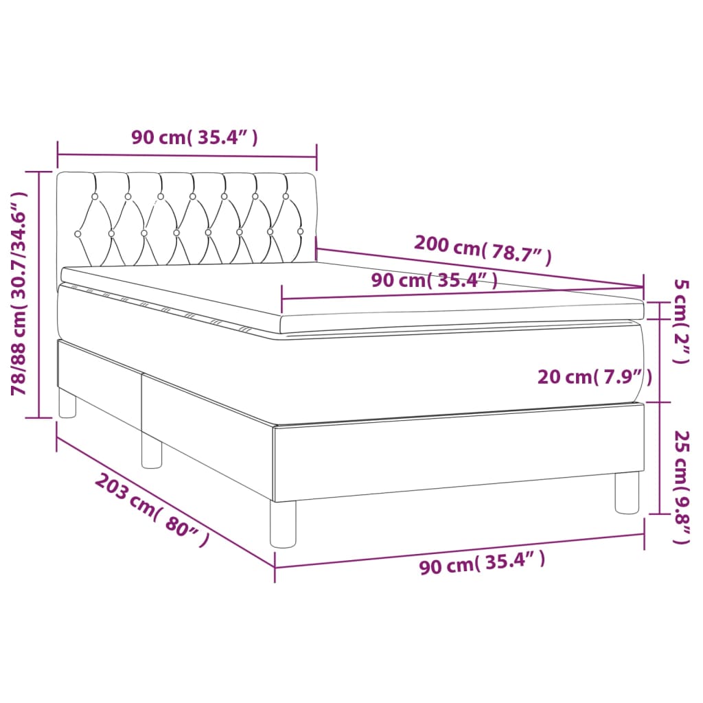 Pat cu arcuri, saltea și LED, maro închis, 90x200 cm, textil  GartenMobel Dekor