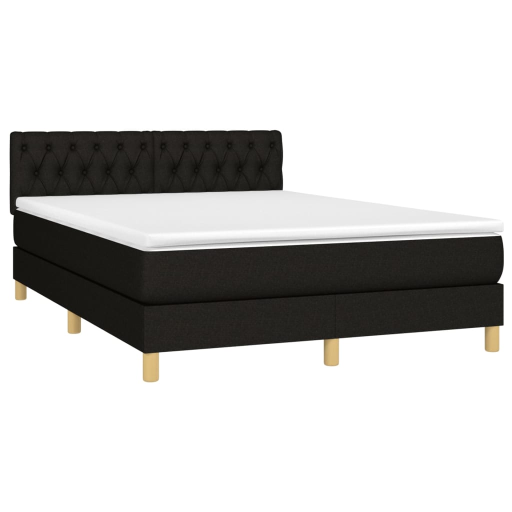 Pat cu arcuri, saltea și LED, negru, 140x190 cm, textil GartenMobel Dekor