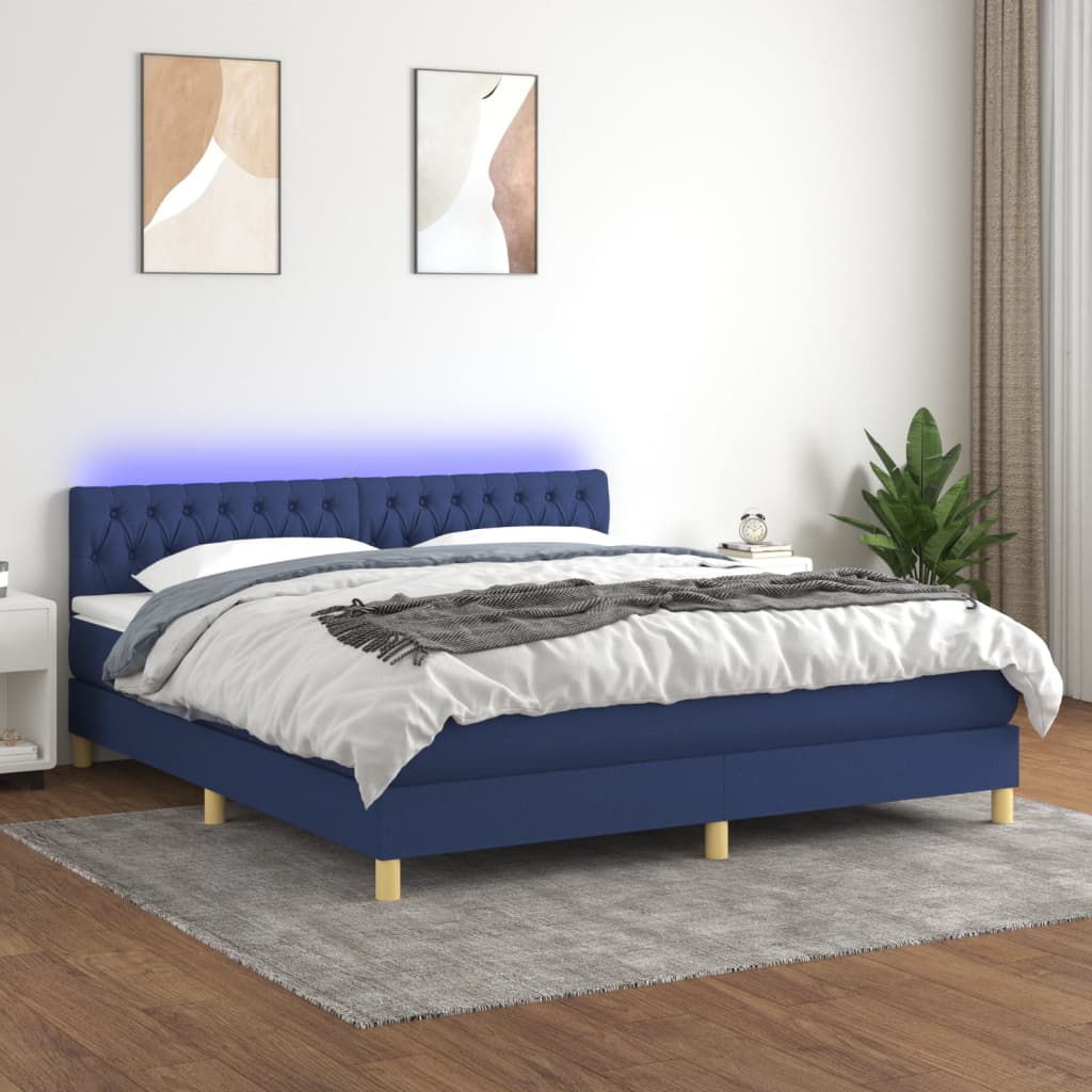 Pat cu arcuri, saltea și LED, albastru, 180x200 cm, textil GartenMobel Dekor