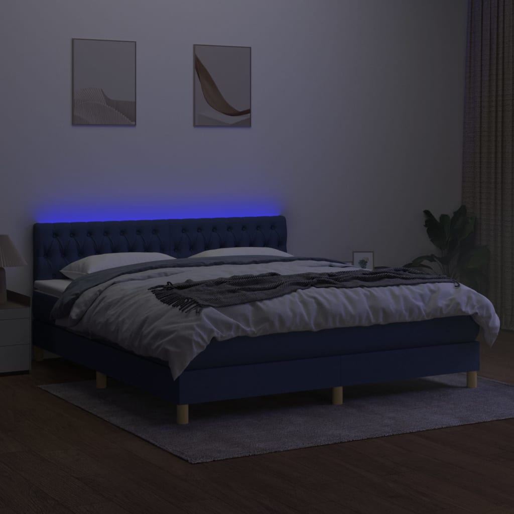 Pat cu arcuri, saltea și LED, albastru, 180x200 cm, textil GartenMobel Dekor